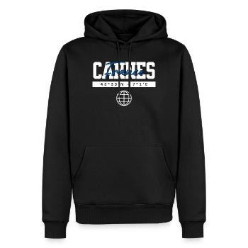 Cannes Frankreich Koordinaten Reise Souvenir - Männer Premium Bio Hoodie - Schwarz - Vorne - Nico (187cm)