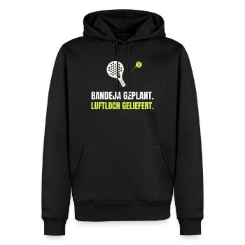 Padel Bandeja geplant, Luftloch geliefert - Männer Premium Bio Hoodie - Schwarz - Vorne - Nico (187cm)