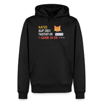 Katze auf der Tastatur = Game Over - Männer Premium Bio Hoodie - Schwarz - Vorne - Nico (187cm)