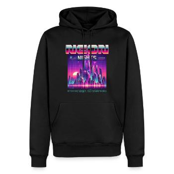 Neon Nights Synthwave Retro 80s Skyline Geschenk - Männer Premium Bio Hoodie - Schwarz - Vorne - Nico (187cm)
