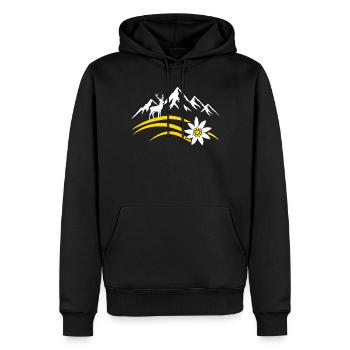 Alpenberg Edelweiss Hirsch Bayerisches Wandern - Männer Premium Bio Hoodie - Schwarz - Vorne - Nico (187cm)
