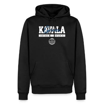 Kavala Griechenland Koordinaten Reise Souvenir - Männer Premium Bio Hoodie - Schwarz - Vorne - Nico (187cm)