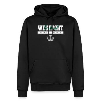 Westport Irland Koordinaten Reise Souvenir - Männer Premium Bio Hoodie - Schwarz - Vorne - Nico (187cm)