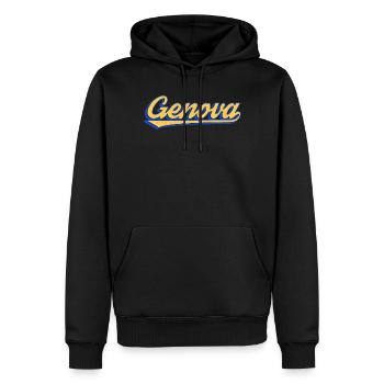 Genova Retro-Schriftzug - Männer Premium Bio Hoodie - Schwarz - Vorne - Nico (187cm)