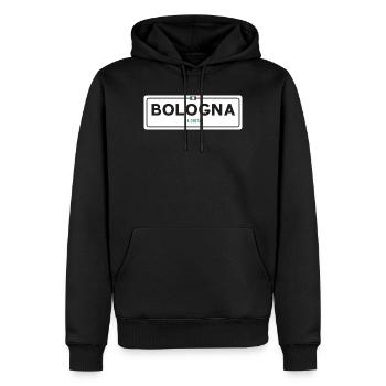 Ortsschild Bologna - Männer Premium Bio Hoodie - Schwarz - Vorne - Nico (187cm)