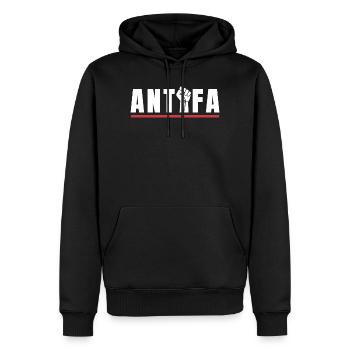 Protestation antifa, déclaration antifasciste - Sweat à capuche Premium bio Homme - noir - Devant - Nico (187cm)