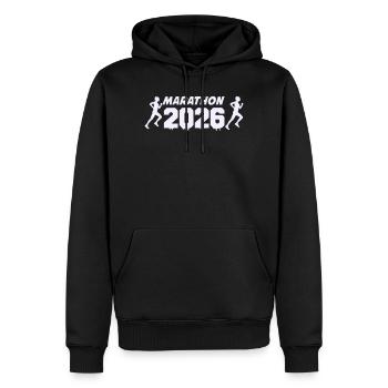 Marathon 2026 Läufer–Silhouetten Design - Männer Premium Bio Hoodie - Schwarz - Vorne - Nico (187cm)