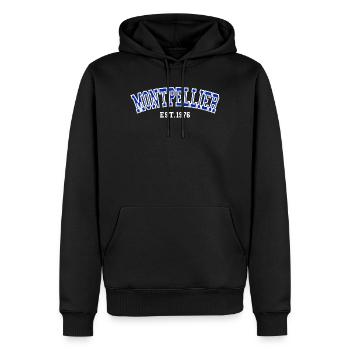 Montpellier fondé en 1976 - Sweat à capuche Premium bio Homme - noir - Devant - Nico (187cm)