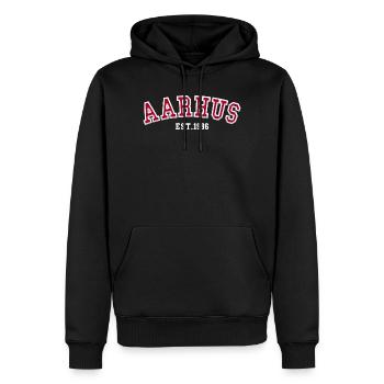Aarhus gegründet 1986 - Männer Premium Bio Hoodie - Schwarz - Vorne - Nico (187cm)