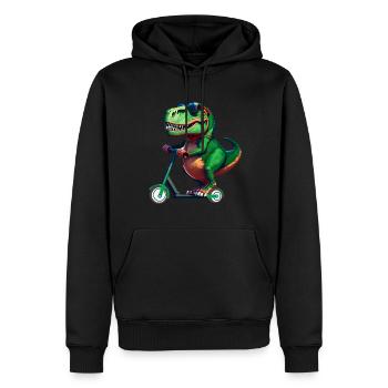 T-Rex Dinosaurier Dino Scooter E-Scooter Stunts - Männer Premium Bio Hoodie - Schwarz - Vorne - Nico (187cm)