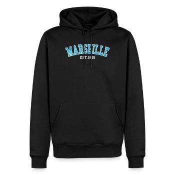 Marseille Est.1965 - Sweat à capuche Premium bio Homme - noir - Devant - Nico (187cm)