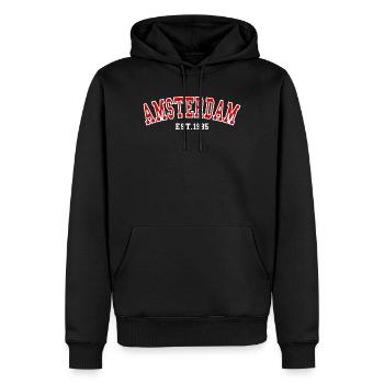 Amsterdam Est.1985 - Sweat à capuche Premium bio Homme - noir - Devant - Nico (187cm)