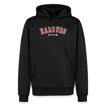 Hambourg Fondée en 1986 - Sweat à capuche Premium bio Homme - noir - Devant - Nico (187cm)