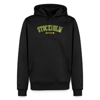 Stockholm gegründet 1996 - Männer Premium Bio Hoodie - Schwarz - Vorne - Nico (187cm)