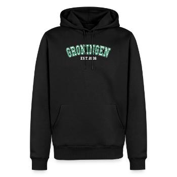 Groningue fondée en 2006 - Sweat à capuche Premium bio Homme - noir - Devant - Nico (187cm)
