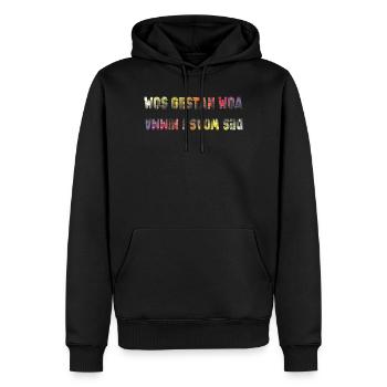 wos gestan war des woas i nimma, lustiger Spruch - Männer Premium Bio Hoodie - Schwarz - Vorne - Nico (187cm)