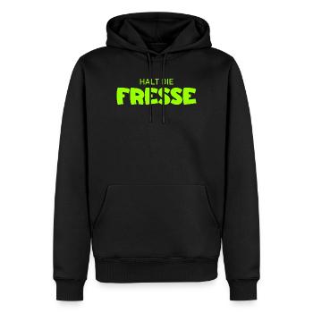 Halt die Fresse - Cooler Spruch - Männer Premium Bio Hoodie - Schwarz - Vorne - Nico (187cm)