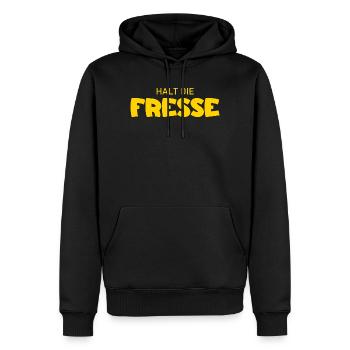 Halt die Fresse - Cooler Spruch - Männer Premium Bio Hoodie - Schwarz - Vorne - Nico (187cm)