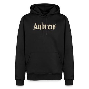 Impression du nom Andrew Gothic - Sweat à capuche Premium bio Homme - noir - Devant - Nico (187cm)
