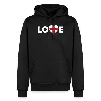 Love mit rotem Kreuz-Herz England - Men’s Premium Organic Hoodie - black - Front - Nico (187cm)