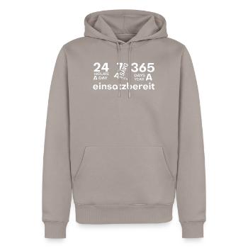 Immer einsatzbereit! - Männer Premium Bio Hoodie - Taupe - Vorne - Nico (187cm)