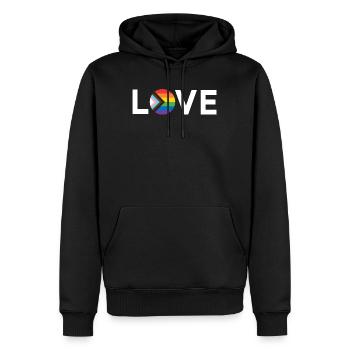 Mois de la fierté LGBT - Love is Love - Drapeau LGBTQIA+ - Sweat à capuche Premium bio Homme - noir - Devant - Nico (187cm)