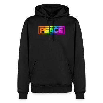 Typo PEACE Rainbowcolours - Männer Premium Bio Hoodie - Schwarz - Vorne - Nico (187cm)