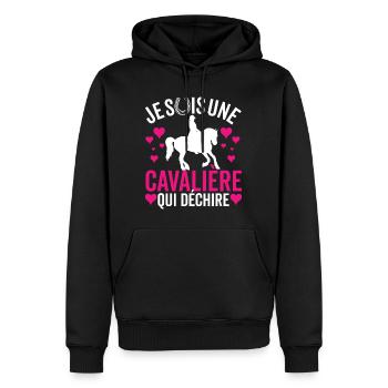 Equitation Je Suis Une Cavalière Qui Déchire - Sweat à capuche Premium bio Homme - noir - Devant - Nico (187cm)