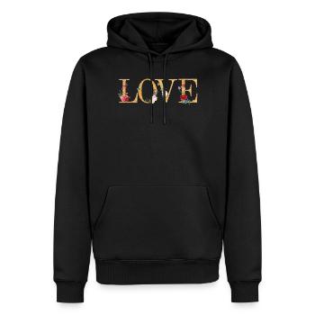 LOVE Art mit gestickten Blumen - Männer Premium Bio Hoodie - Schwarz - Vorne - Nico (187cm)