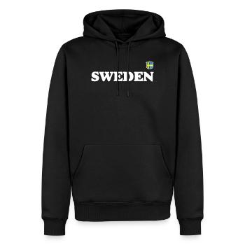 Finnland Kräftige nordische Typografie - Männer Premium Bio Hoodie - Schwarz - Vorne - Nico (187cm)