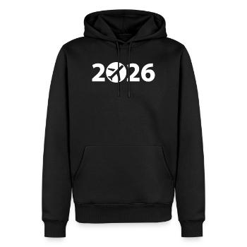 Flight 2026, Travel 2026, Holiday 2026 - Men’s Premium Organic Hoodie - black - Front - Nico (187cm)