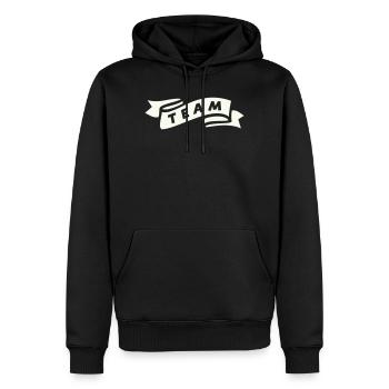 team_banderole - Männer Premium Bio Hoodie - Schwarz - Vorne - Nico (187cm)