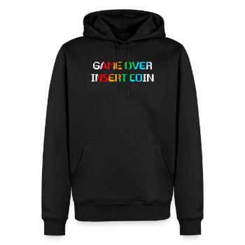 Game Over Insert Coin (dark) - Men’s Premium Organic Hoodie - black - Front - Nico (187cm)