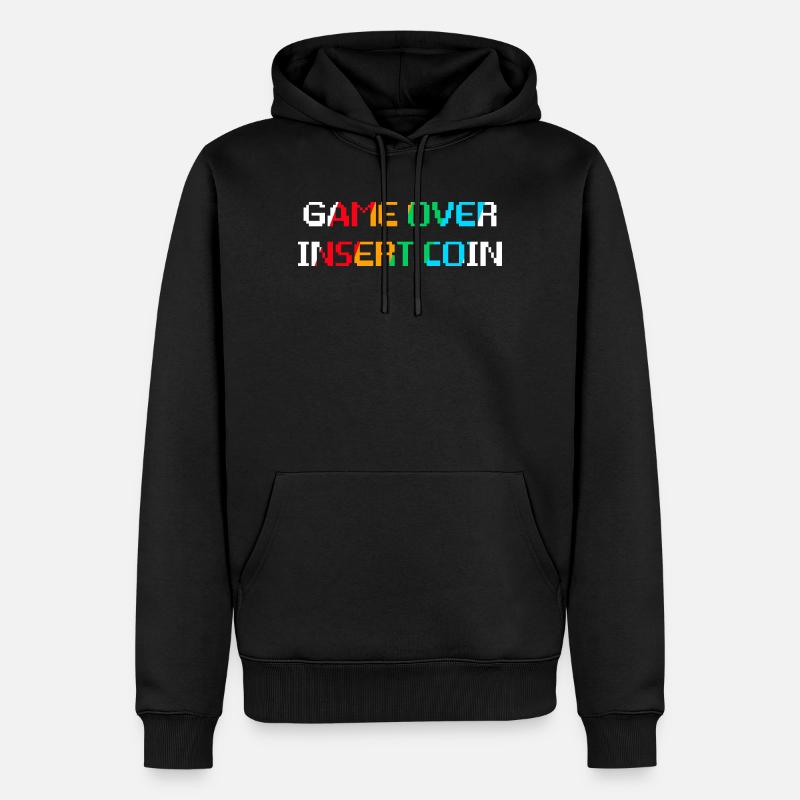 Game Over Insert Coin (foncé) - Sweat à capuche Premium bio Homme - noir