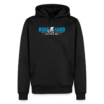 Rennrad Spruch Ride Hard or Ride Home Radsport - Männer Premium Bio Hoodie - Schwarz - Vorne - Nico (187cm)