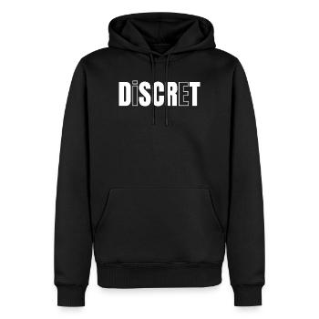 DISKRET! - Männer Premium Bio Hoodie - Schwarz - Vorne - Nico (187cm)