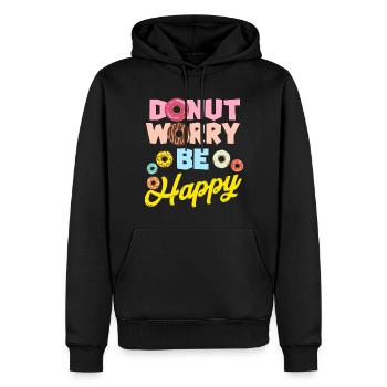 DONUT Worry be Happy Funny Slogan - Donut Be Happy - Men’s Premium Organic Hoodie - black - Front - Nico (187cm)