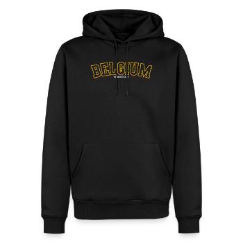 Brüsseler Vintage Typografie - Männer Premium Bio Hoodie - Schwarz - Vorne - Nico (187cm)