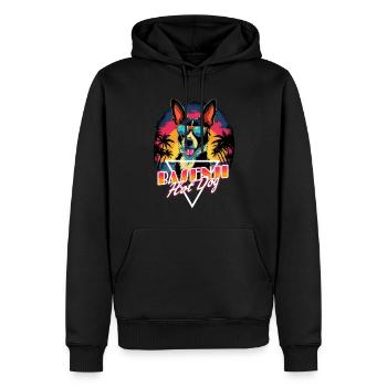 Retro Wave Basenji Hot Dog Shirt - Männer Premium Bio Hoodie - Schwarz - Vorne - Nico (187cm)