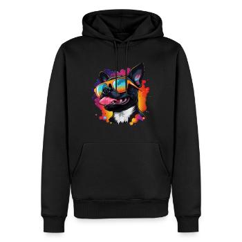 Chemise pour chien Boston Terrier Retro Wave - Sweat à capuche Premium bio Homme - noir - Devant - Nico (187cm)
