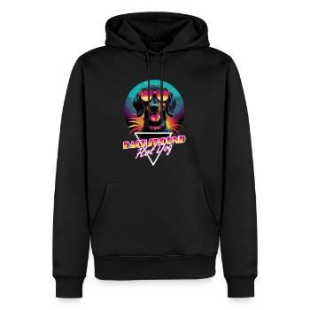Retro Wave Dachshound Hot Dog Shirt - Männer Premium Bio Hoodie - Schwarz - Vorne - Nico (187cm)