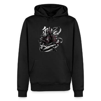 Guerrier samouraï japonais Ukiyo e Design - Sweat à capuche Premium bio Homme - noir - Devant - Nico (187cm)