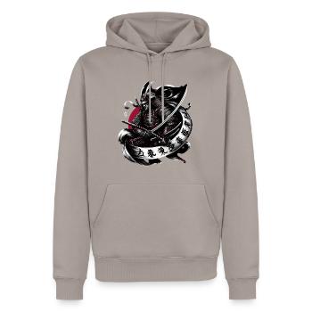 Kanji Japanese Samurai Warrior Design - Men’s Premium Organic Hoodie - taupe - Front - Nico (187cm)