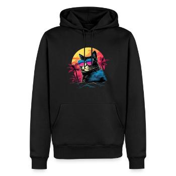 Retro Wave Japanese Bobtail Cat Shirt - Men’s Premium Organic Hoodie - black - Front - Nico (187cm)