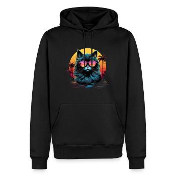 Retro Wave Siberian Cat Shirt - Männer Premium Bio Hoodie - Schwarz - Vorne - Nico (187cm)