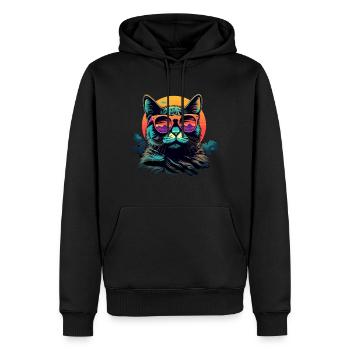 Retro Wave Chartreux Cat Shirt - Männer Premium Bio Hoodie - Schwarz - Vorne - Nico (187cm)