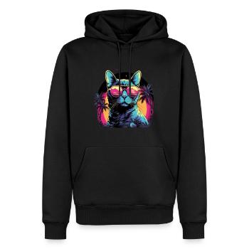 Retro Wave Egyptian Mau Cat Shirt - Men’s Premium Organic Hoodie - black - Front - Nico (187cm)