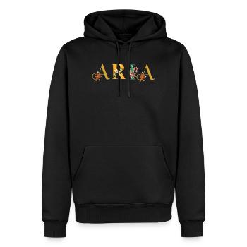 Art du nom ARIA avec des fleurs brodées - Sweat à capuche Premium bio Homme - noir - Devant - Nico (187cm)