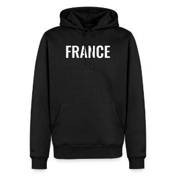 France Mot - Sweat à capuche Premium bio Homme - noir - Devant - Nico (187cm)