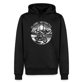 Motard rétro en T-shirt paysage de montagne - Sweat à capuche Premium bio Homme - noir - Devant - Nico (187cm)
